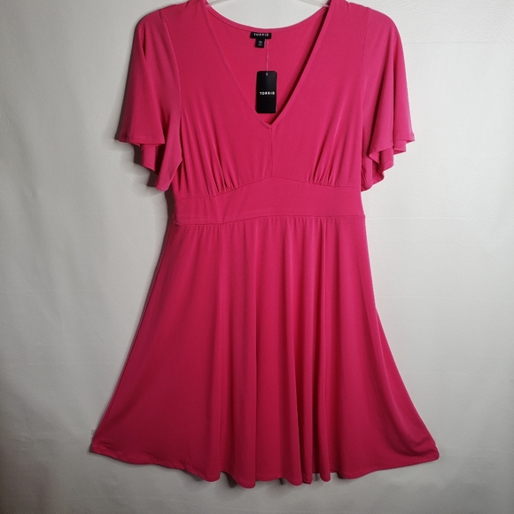 Torrid Skater Dress Pink Stretchy Flutter Sleeve V-Neck Size 00 M/L  NWT - Picture 4 of 16